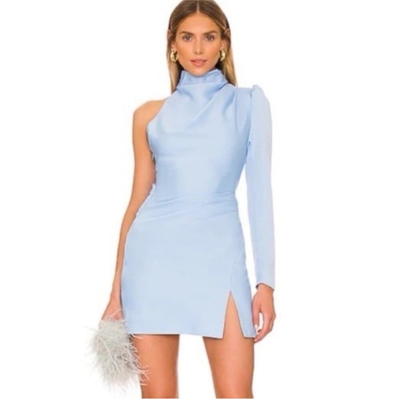Misha One-Shoulder Blue Dress - Picture 1 of 5
